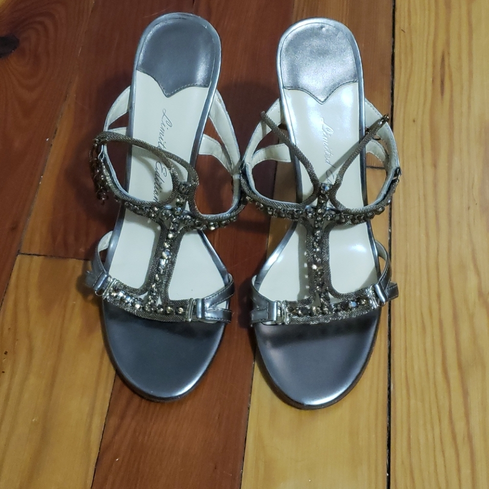 Gold strappy high heeled sandal